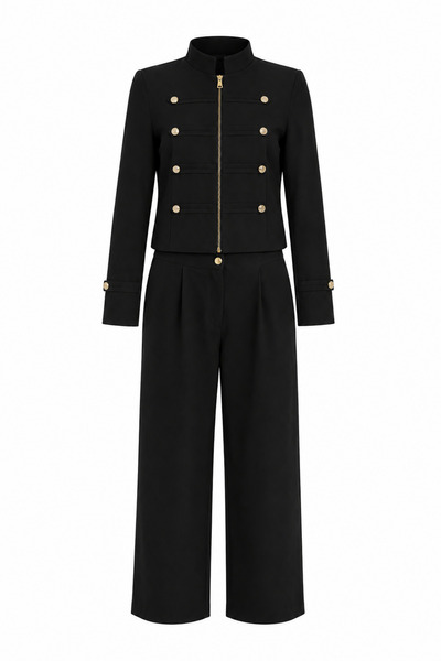 Lovelyİstanbul Gold Buttoned Woven Jacket-Pants Set Laz0015 Black