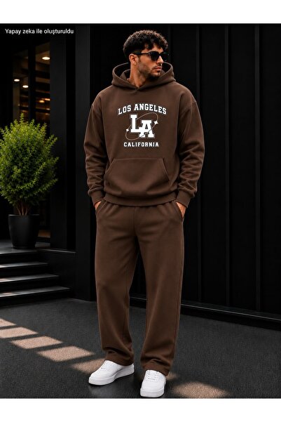caddekombin Men's Los Angeles La California Printed Tracksuit Set / Hooded Sw...