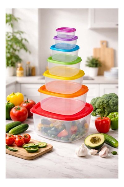 Home By SS 7-Piece Food Storage Container Set with Lids | Rainbow Colour Plastic Kitchen Storage Boxes | Transparent Airtight Containers for Pantry & Fridge
