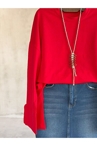By Pakize Basic Manşet Kollu Yırtmaç Detaylı Sweatshirt