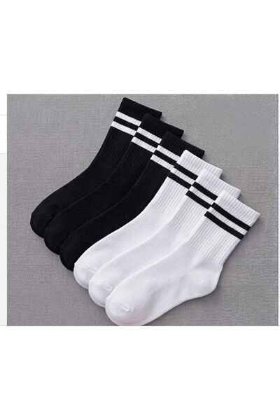 SOCKSHION 6-Pack Unisex Black and White Cotton Sports Socks Set 4 Seasons Coo...
