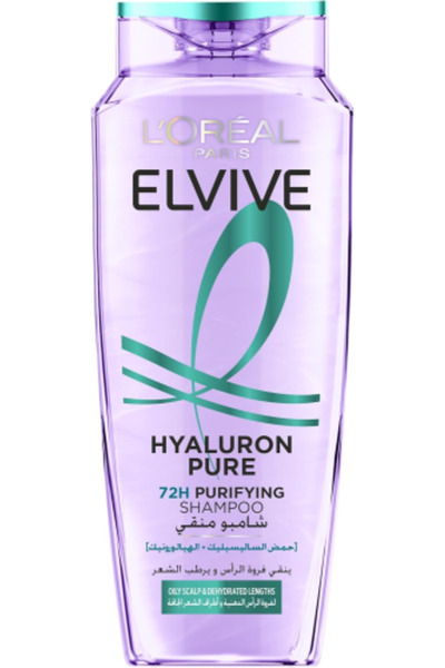 L'Oreal Paris شامبو هيالورون النقي لتنظيف فروة الرأس الدهنية والأطراف الجافة ...
