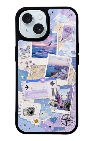 S Mode iPhone 15 Pastel Travel Diary Design Glossy Phone Case