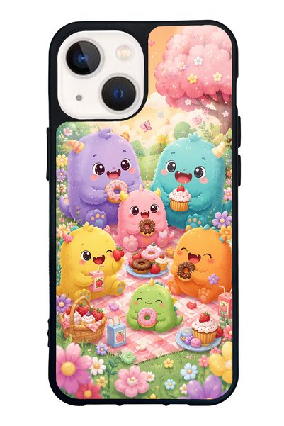 S Mode iPhone 13 Mini Glossy Phone Case with Monster Picnic Party Design