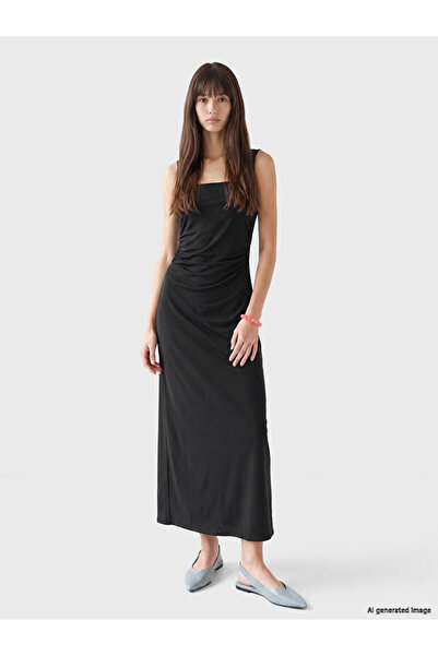 LC Waikiki Rmz Gi̇yi̇m Farkiyla Square Roba Collar Gathered Bodycon Dress