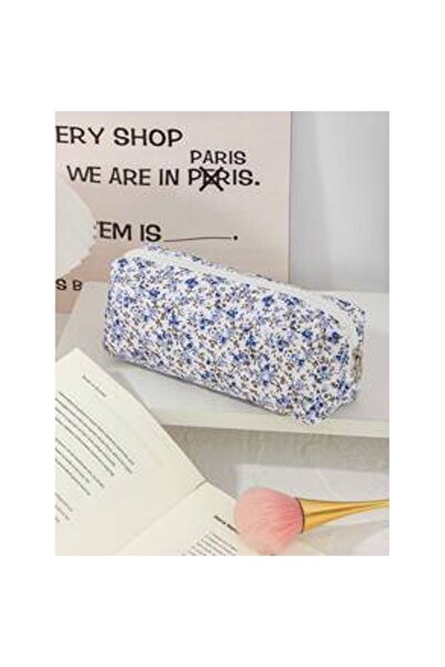 OEM Geantă cosmetică retro albastră cu imprimeu floral, set de geantă de mach...