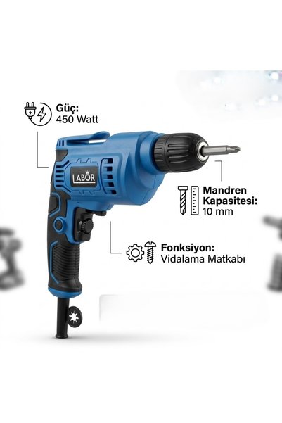 56213 Elektrikli 450 W 10 mm Mandren Vidalama Delme Matkap