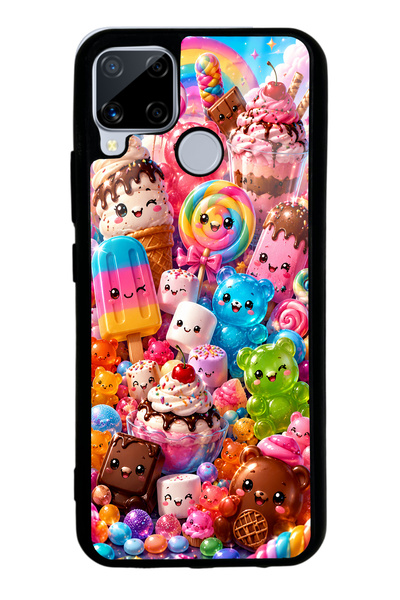S Mode Realme C15 Glossy Phone Case with Kawaii Candy Party Design