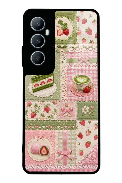S Mode حافظة هاتف لامعة بتصميم Realme C65 Matcha Berry Quilt