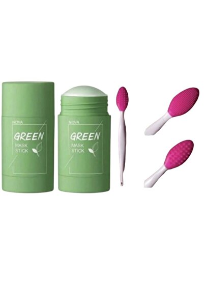 Nova Green Mask Green Tea Extract Mask and Blackhead Facial Cleansing Brush S...
