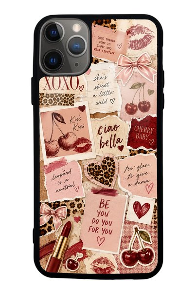 S Mode حافظة هاتف لامعة بتصميم Cherry Leopard Notes لهاتف iPhone 11 Pro Max