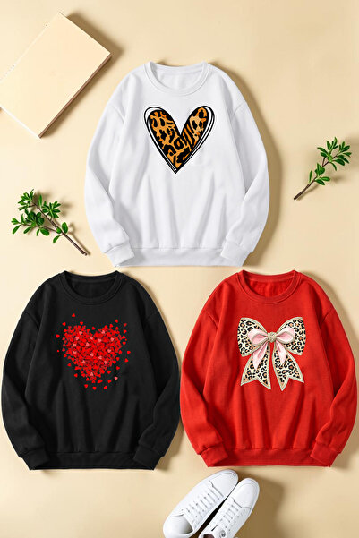 uyguntarz Unisex Mixed Printed Crew Neck Sweatshirt Set – Pack of 3