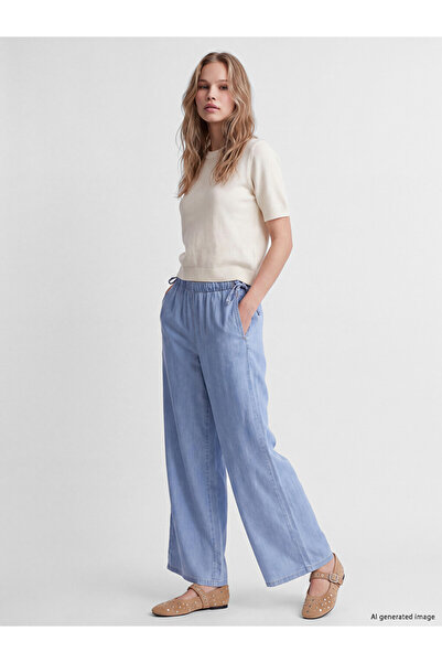 LC Waikiki Vizyon New Season Indigo Wideleg Women's Jean Trousers with Elasti...