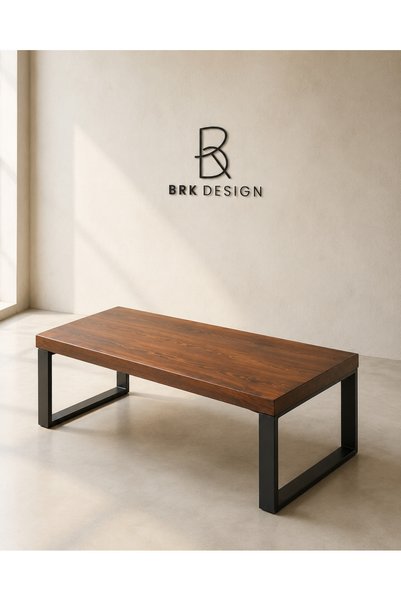 BRK Design Metal Ayaklı Ceviz Renk Çam Orta Sehpa 60x90_K1-05