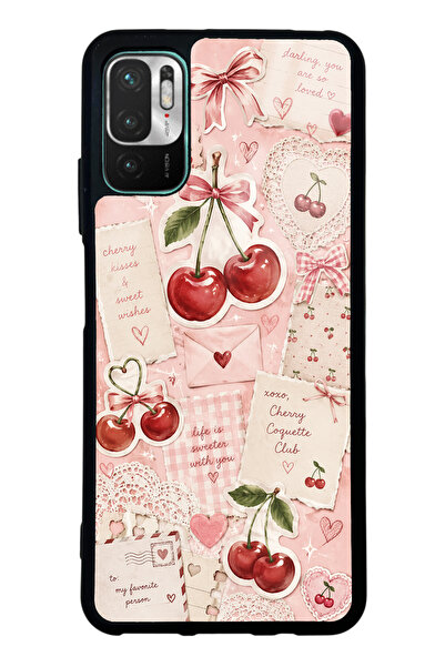 S Mode Xiaomi Redmi Note 10 5G Cherry Love Letters Tasarımlı Glossy Telefon K...