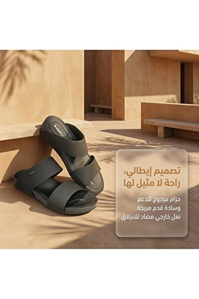Amity Unique Minimalist Men Arabic Leather Slides Designed by Renowned Italia...
