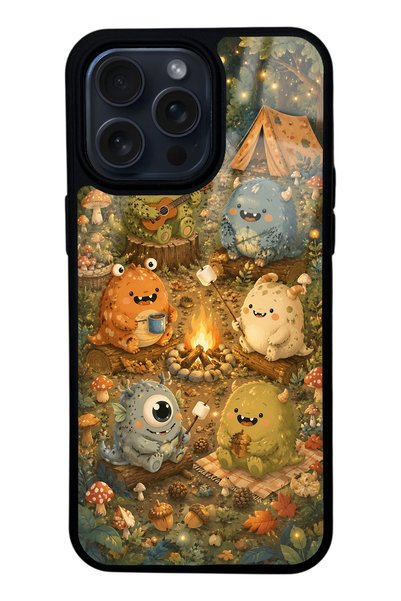 S Mode حافظة هاتف لامعة بتصميم Forest Friends Camp لهاتف iPhone 15 Pro Max