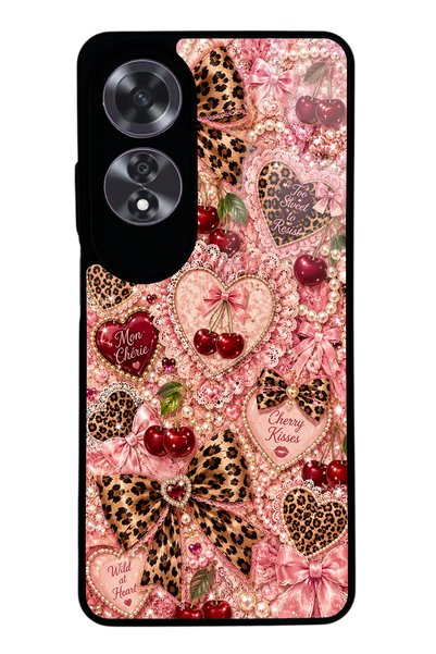 S Mode حافظة هاتف لامعة بتصميم Wild Cherry Coquette لهاتف Oppo A60
