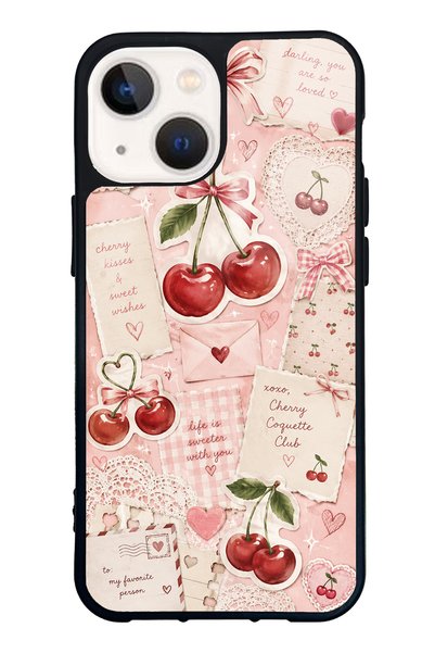 S Mode حافظة هاتف لامعة لهاتف آيفون 13 ميني بتصميم Cherry Love Letters