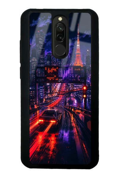 S Mode Xiaomi Redmi 8 Glossy Phone Case with Neon Tokyo Nights Design