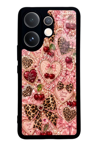 S Mode حافظة هاتف لامعة بتصميم Vivo V60 Wild Cherry Coquette