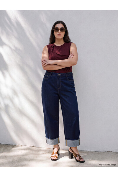 LC Waikiki Soulife Navy Blue Barrel Fit Women's Jean Trousers