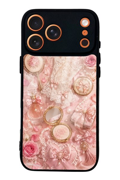 S Mode iPhone 17 Pro Glossy Phone Case with Vintage Rose Vanity Design