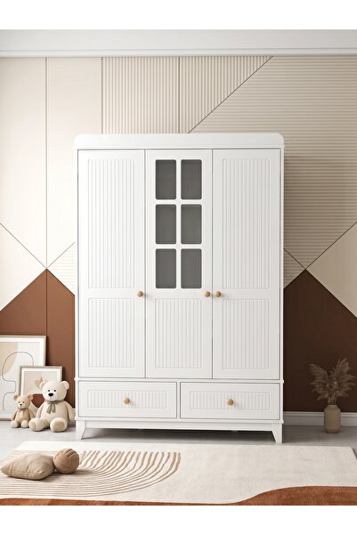 Seka Design Carmen 3 Kapaklı 2 Çekmeceli Gardırop Beyaz Gövdeli Beyaz Kapaklı...