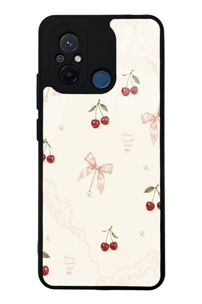 S Mode حافظة هاتف لامعة بتصميم دانتيل لؤلؤي باللون الكرزي لهاتف Xiaomi Redmi 12C