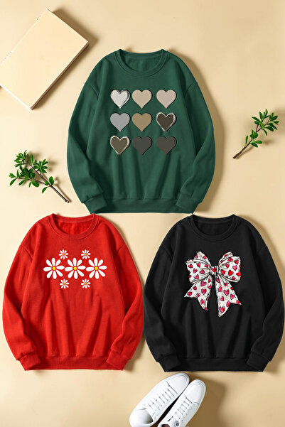 uyguntarz Unisex Mixed Printed Crew Neck Sweatshirt Set – Pack of 3