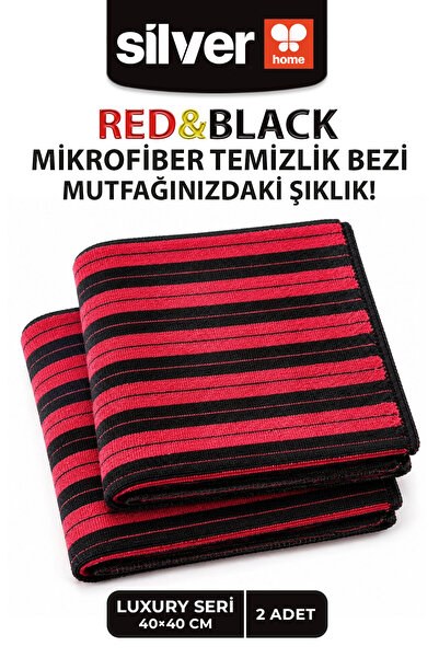 SİLVER HOME Luxury Serisi 2’li Mikrofiber Temizlik Bezi 40x40 cm Kırmızı Siya...