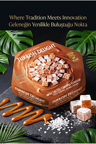 ALİBABA GIDA Gurme Tuzlu Karamel Lokum 240 gr - Lüks Altıgen Kutu, Kahve Yanı...