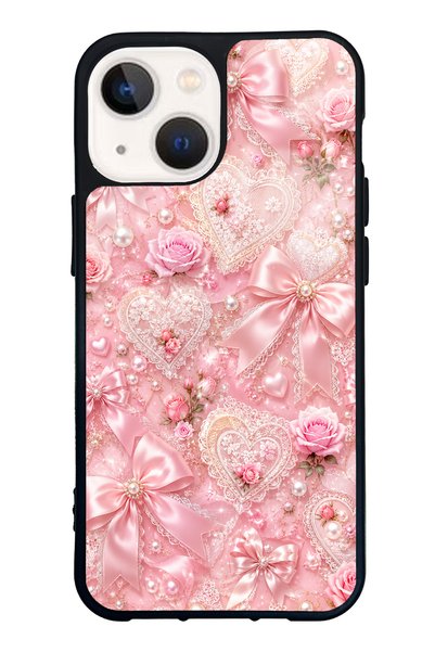 S Mode iPhone 13 Mini Pink Lace Romance Design Glossy Phone Case