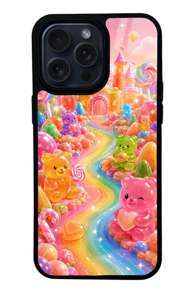 S Mode iPhone 15 Pro Max Jelly Bear Castle Design Glossy Phone Case
