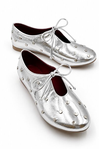 İX Lotus Women's Shiny Patent Leather Staple Detailed Bow Lace-Up Casual Flat...