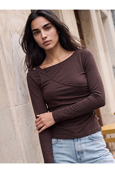 LC Waikiki Lcw Vision Brown Crew Neck Gathered Women's Bodysuit