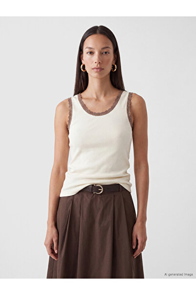 LC Waikiki Vizyon New Season Beige Crew Neck Lace Detailed Women's Undershirt