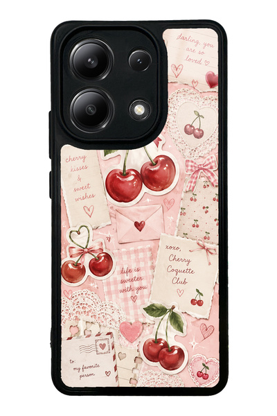 S Mode حافظة هاتف Xiaomi Redmi Note 13 4G بتصميم Cherry Love Letters لامعة