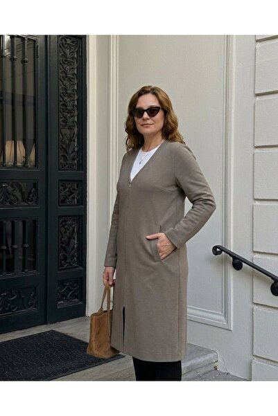 onno style women V-Neck Steel Knit Long Tricot Jacket