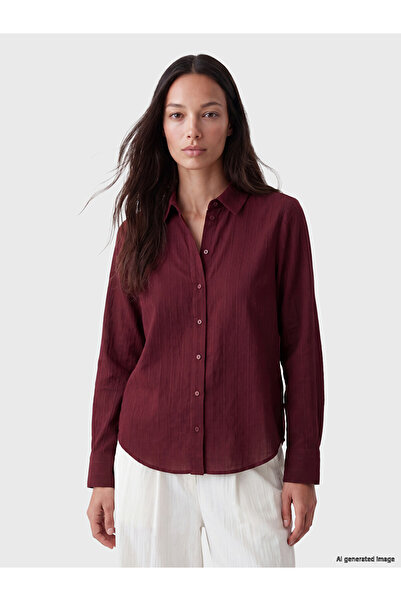 LC Waikiki Vizyon New Season Burgundy Striped Women's Shirt