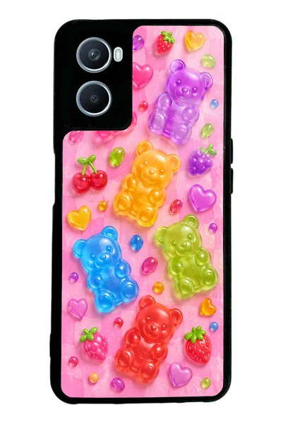 S Mode Oppo A96 Glossy Phone Case with Candy Bear Fruits Design