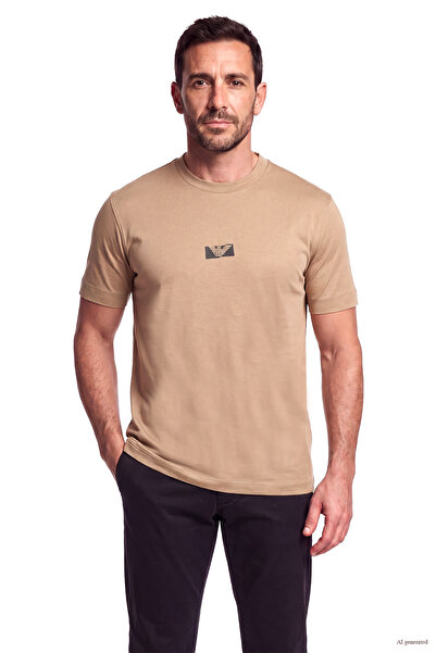 Emporio Armani Men's Short Sleeve Crew Neck Regular Fit Beige T-Shirt