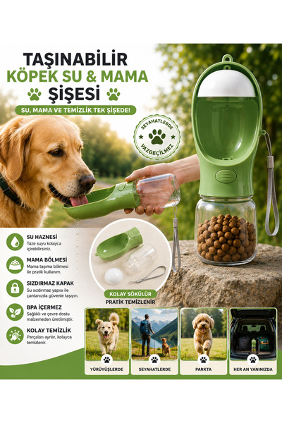 MİANNA Köpek Su Şişesi 350 ml – Taşınabilir Mama ve Su Kabı – Gezdirme ve Sey...