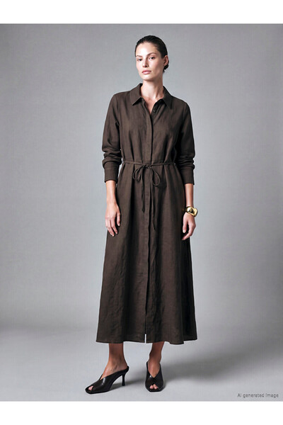 LC Waikiki Vizyon New Season Brown Belted Shirt Dress