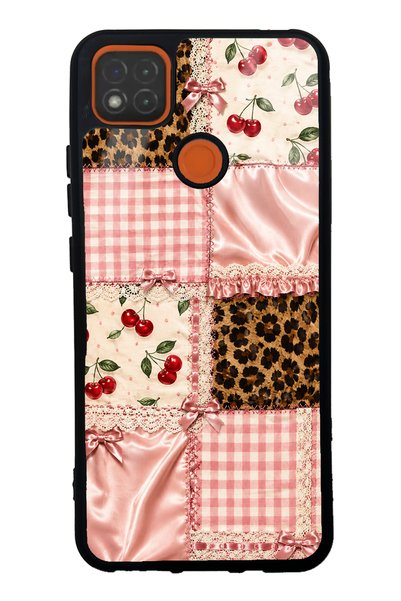 S Mode Xiaomi Redmi 9C Glossy Phone Case with Cherry Leopard Patchwork Design