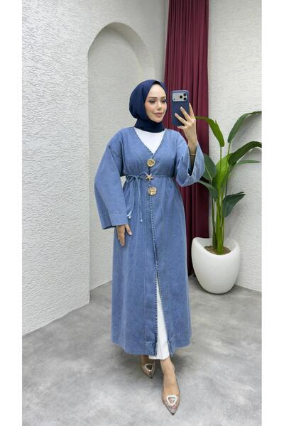 azeldembutik Monarca Aksesuar Detaylı Denim Kimono Kap