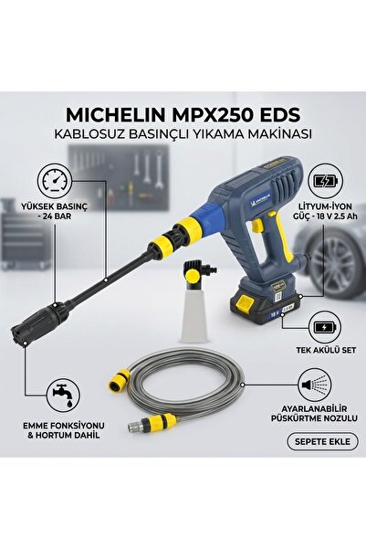 Michelin MPX250 Eds Şarjlı Tek Akülü Max 24 Bar 18 V 2,5 Ah Basınçlı Akülü Yı...
