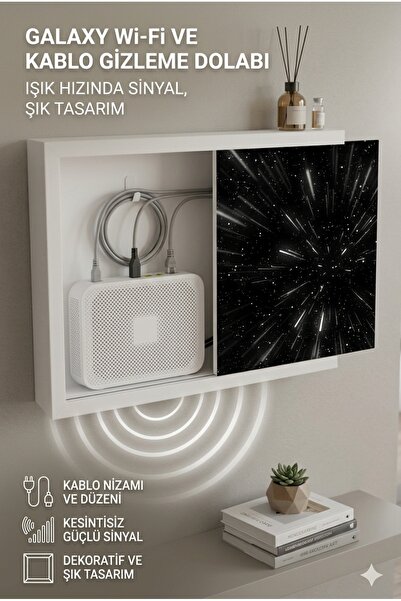 wudie Modem Rafı Ahşap Wifi Kutusu Sigorta Kutusu Saklama İnternet Kablo Sakl...