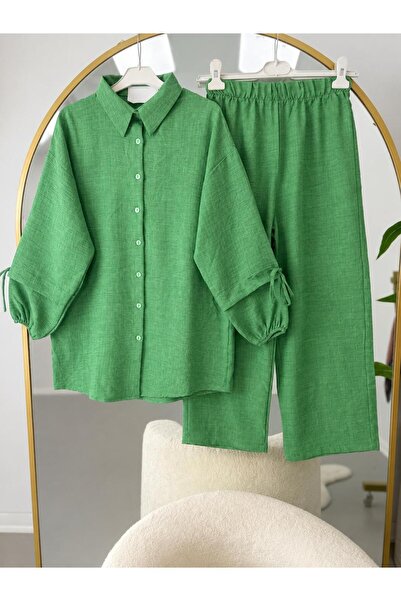 YILMAZBARMAZ Women's Buttoned Linen Two-Piece Set