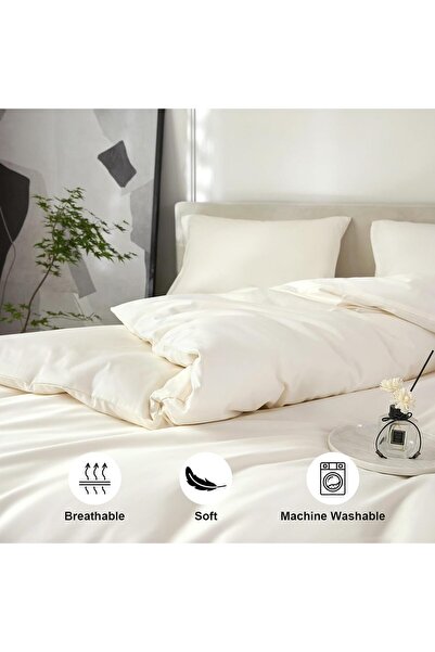 Generic Cotton Queen Duvet Cover Set Solid Color Hotel Feel 220x240 cm 4 Piec...